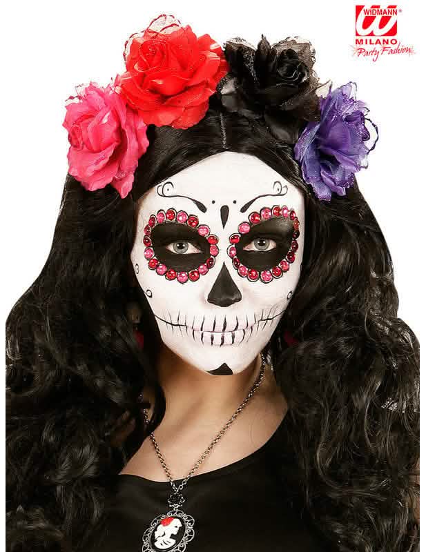 Detail na líčidla obličeje z kamínků Dia de los muertos