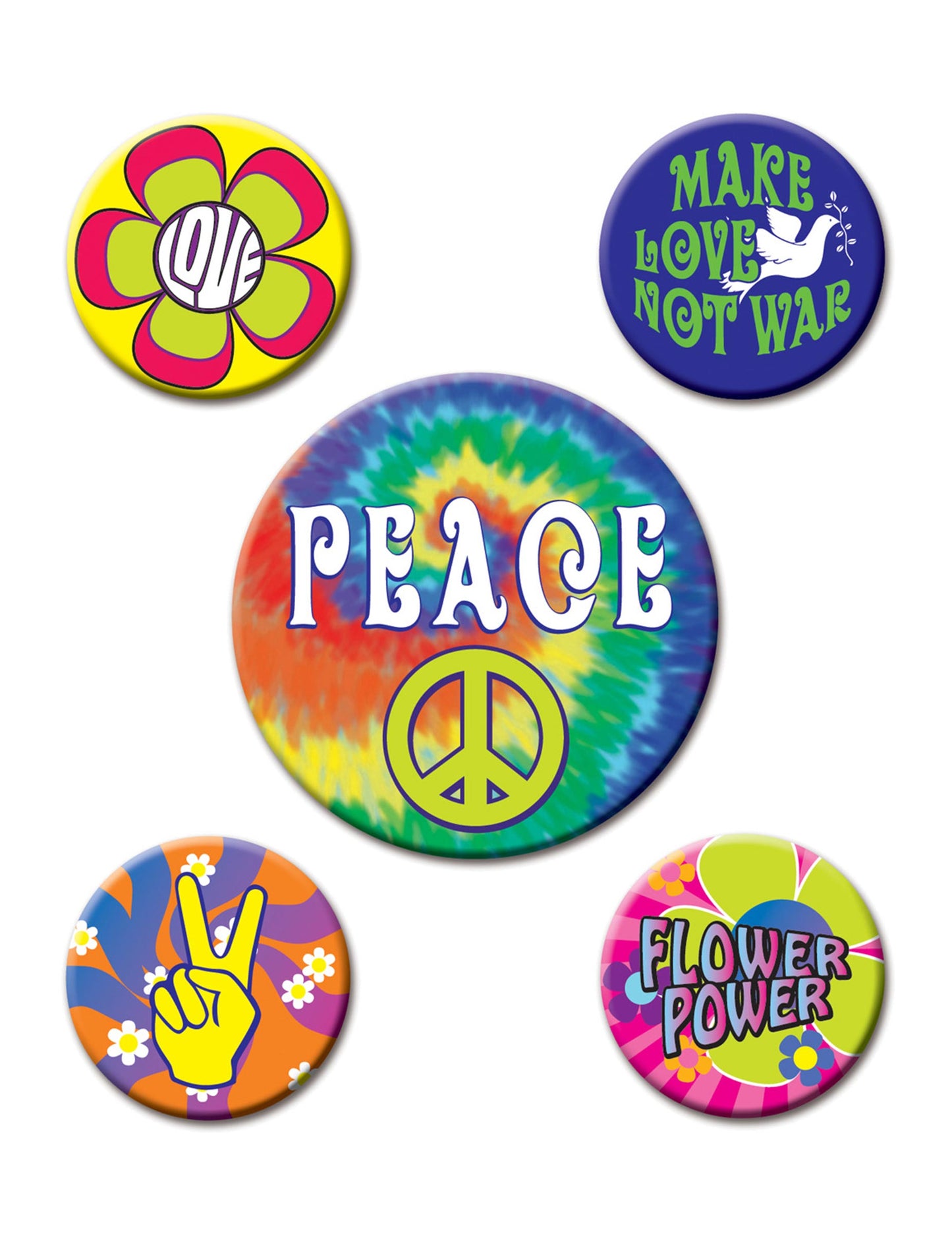 5 odznaků hippies ze 60. let 3,5 až 6 cm