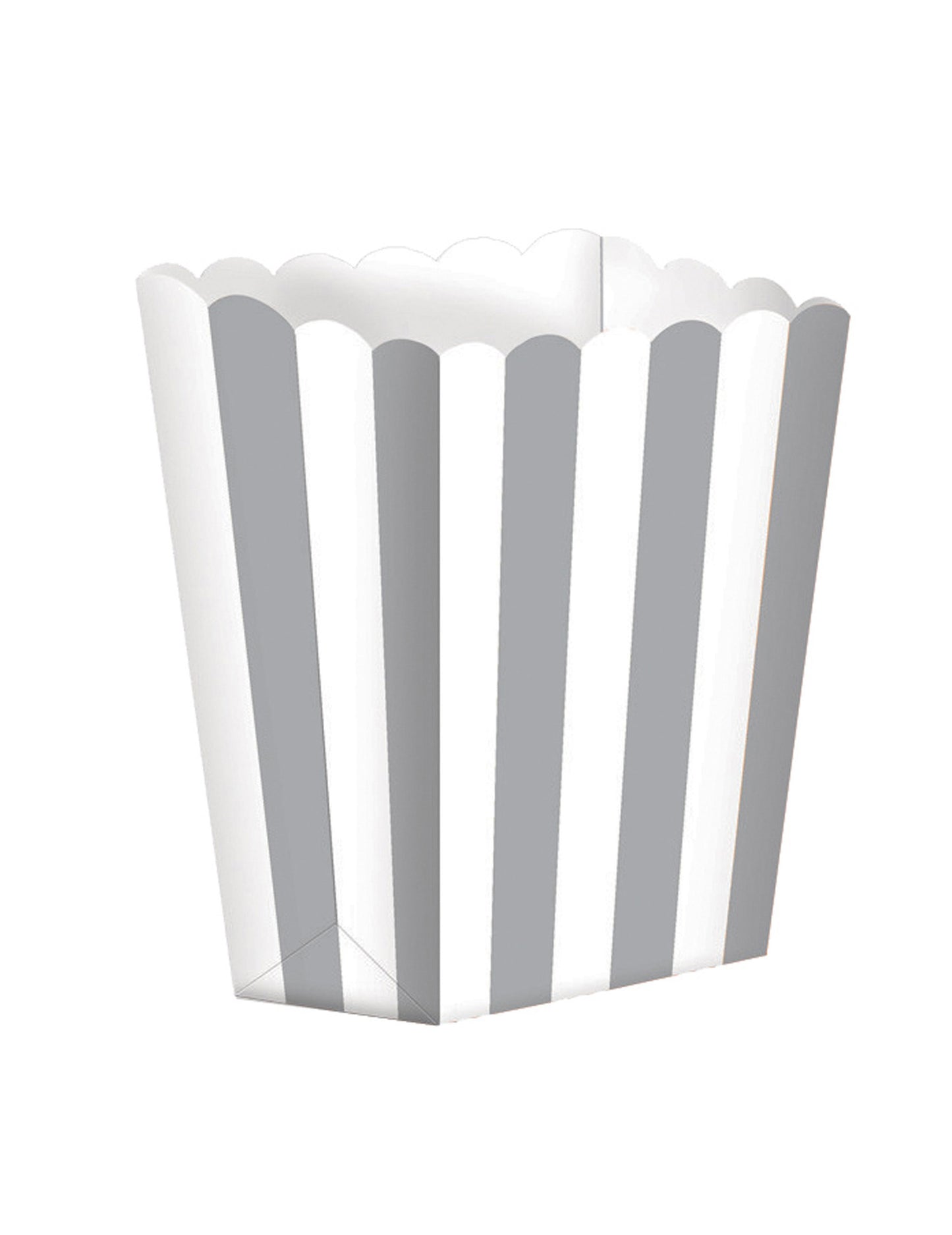 5 stříbrných a bílých pruhovaných kartonových krabic na popcorn 9 x 13 cm na filmový večer