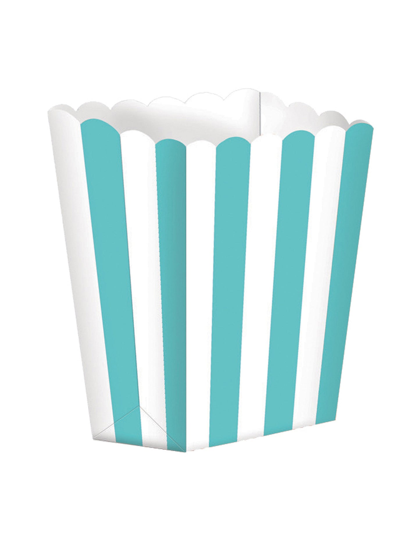 5 mintových a bílých pruhovaných kartonových krabiček na popcorn 9 x 13 cm na párty