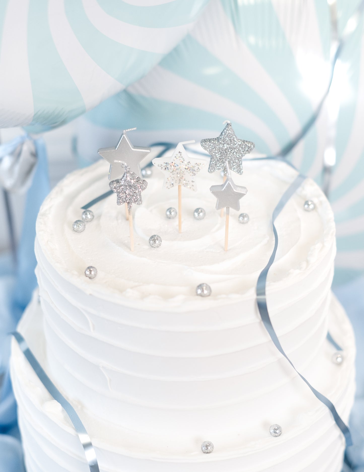 5hvězdičkové svíčky na stříbrném gradientu, výběr 7 cm