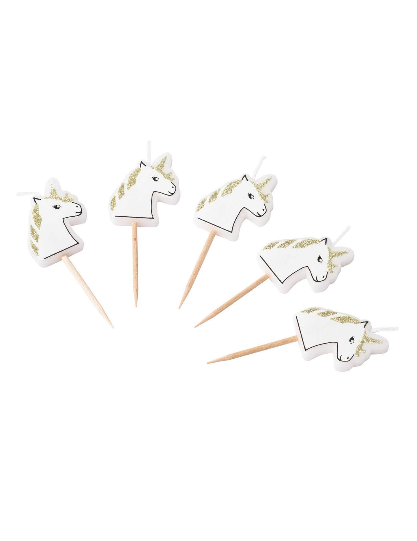 5 třpytivých šampaňských svíček s jednorožcem 4,5 x 3 cm