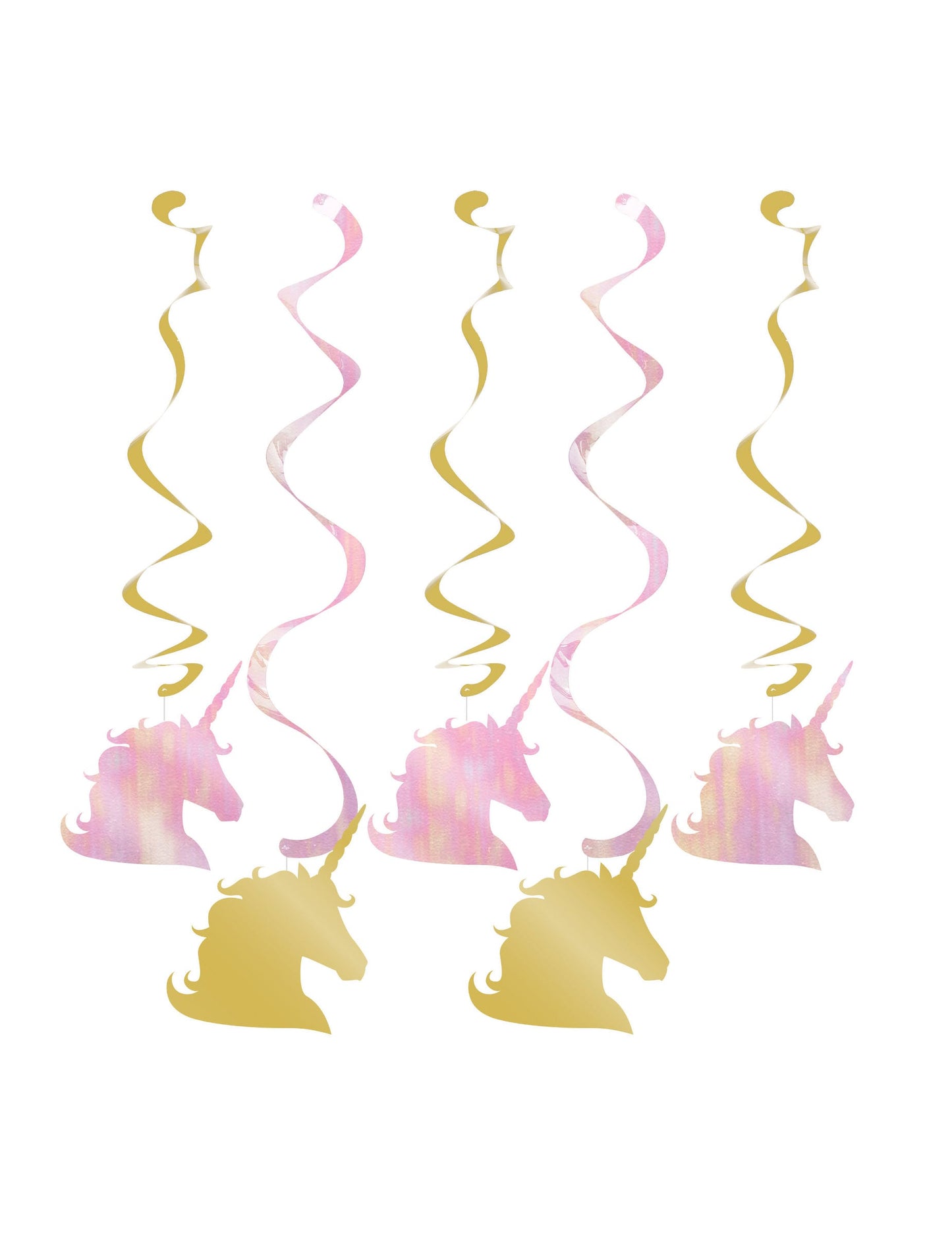 Décorations à suspendre spirales licorne iridescentes et dorées