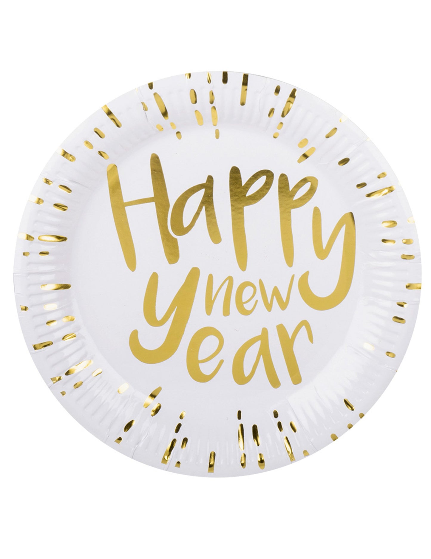 10 bílých a zlatých papírových talířů s nápisem Šťastný Nový rok 23 cm