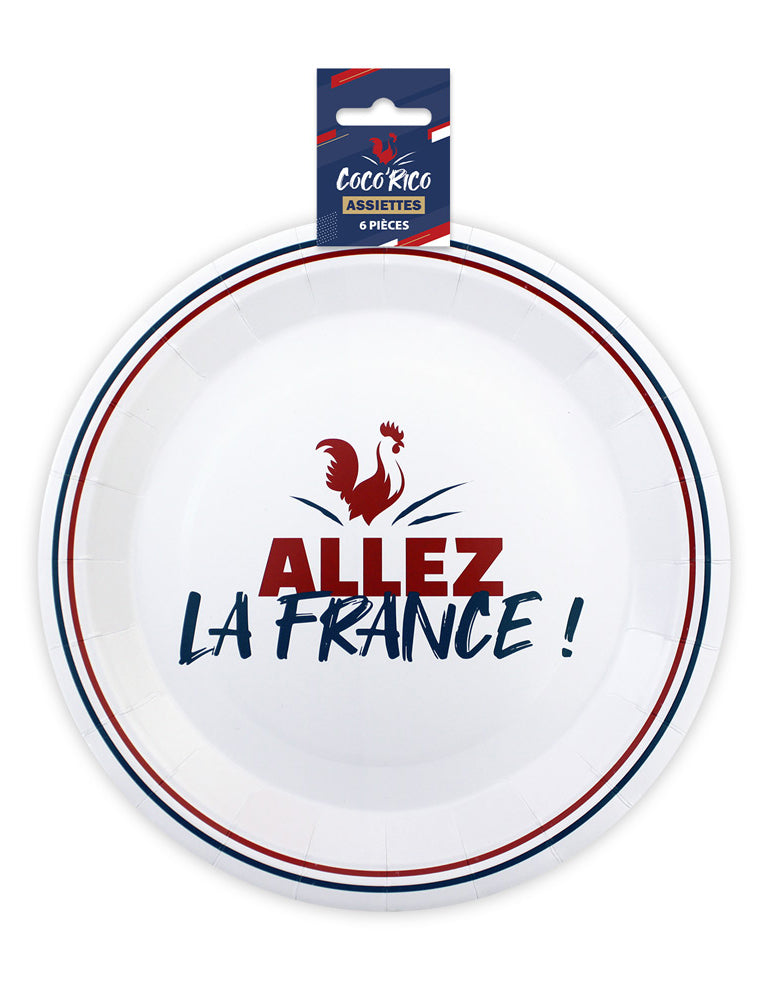 6 papírových talířů "Allez la France" 23 cm