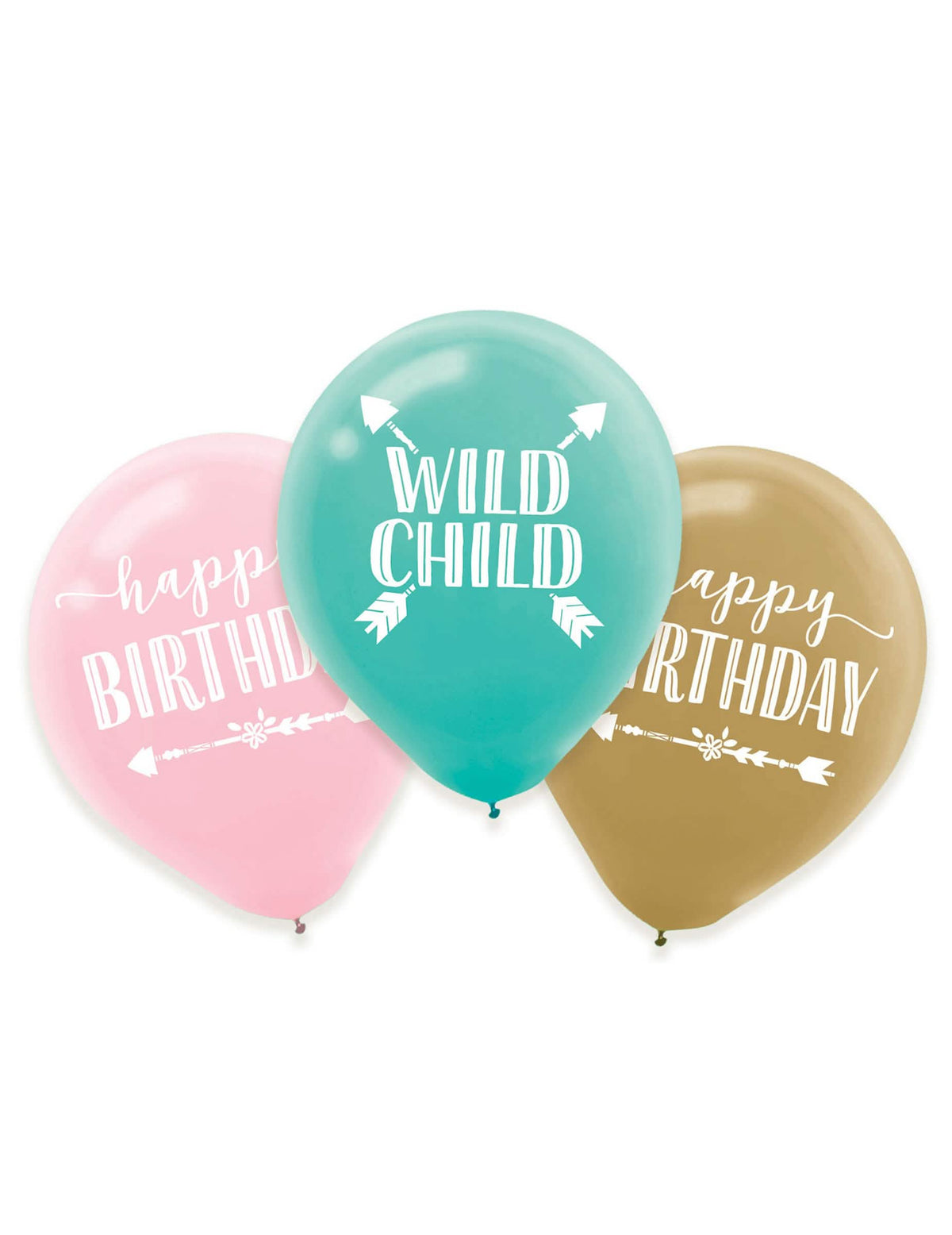 Latexové balónky na narozeniny boho pro dítě růžová tyrkysová a zlatá happy birthday