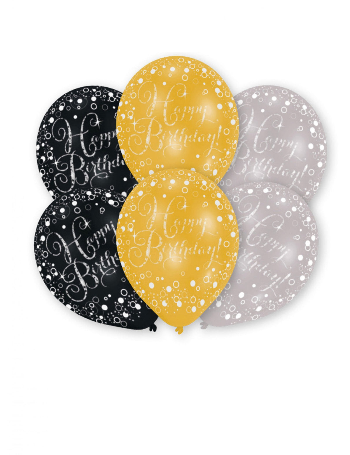 Ballons en latex Happy Birthday célébration étincelante pour anniversaire noir or et argent