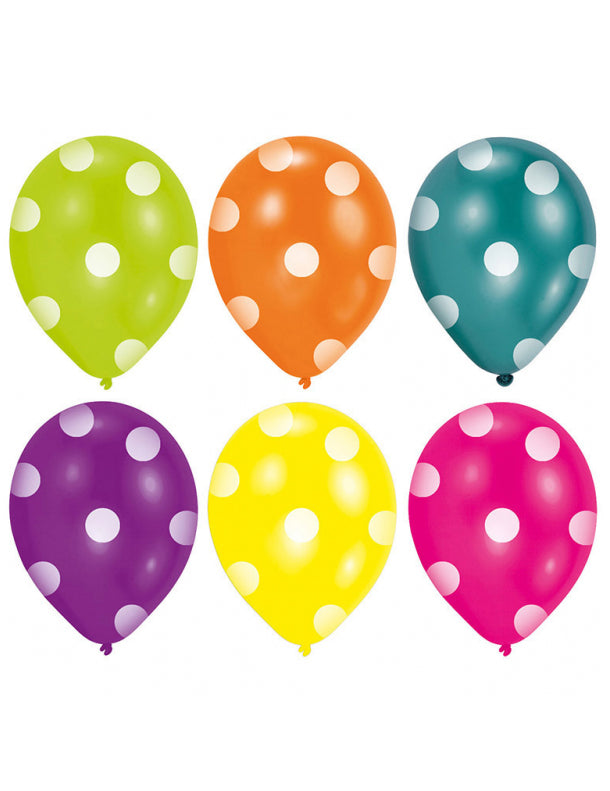6 ballons en latex à pois pour anniversaire multicolores