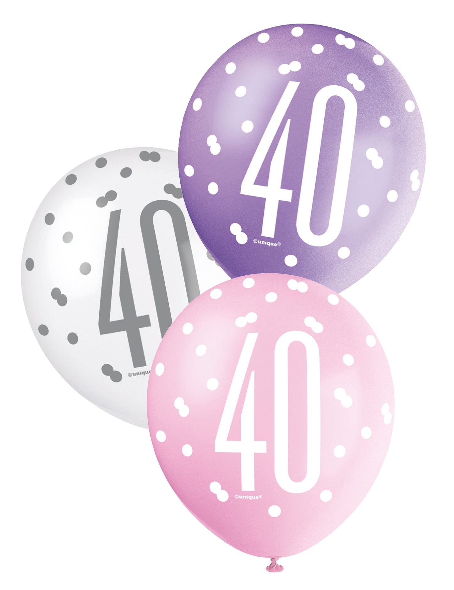 6 růžových, fialových a bílých latexových balónů 40 let