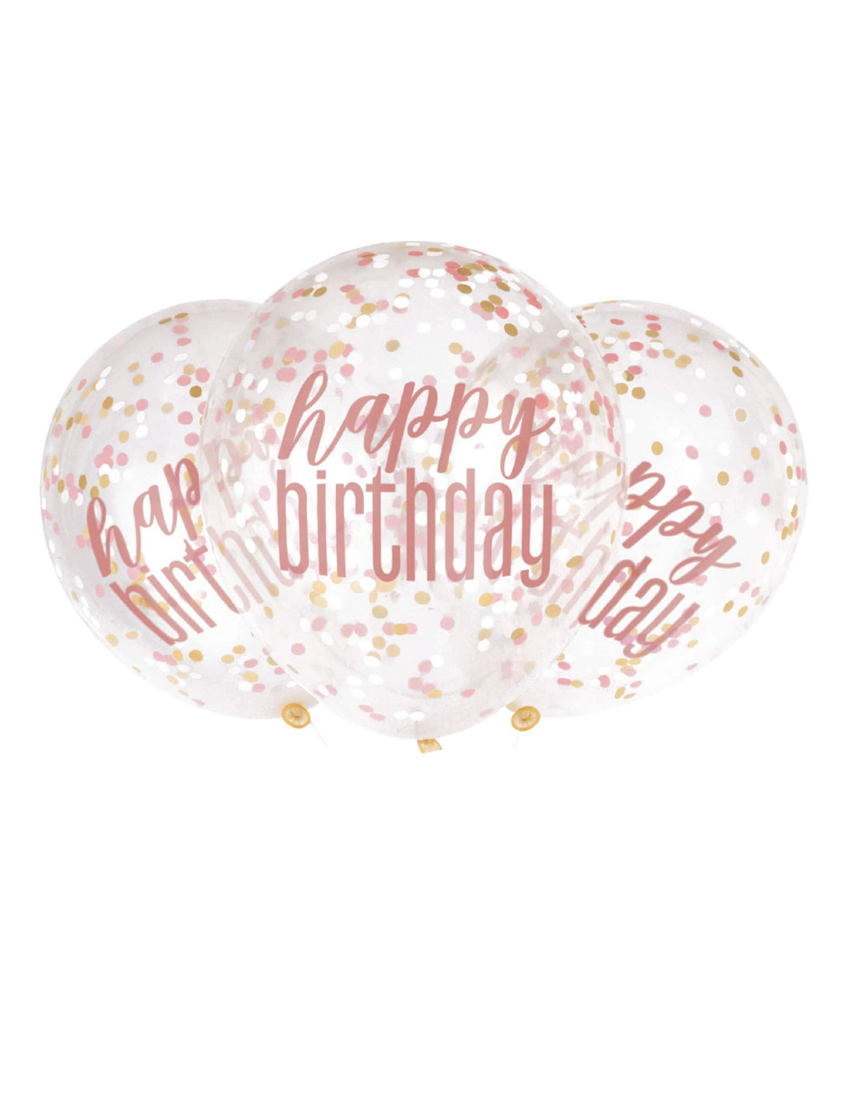balonky z latexu Happy Birthday k narozeninám průhledné s růžovými konfety