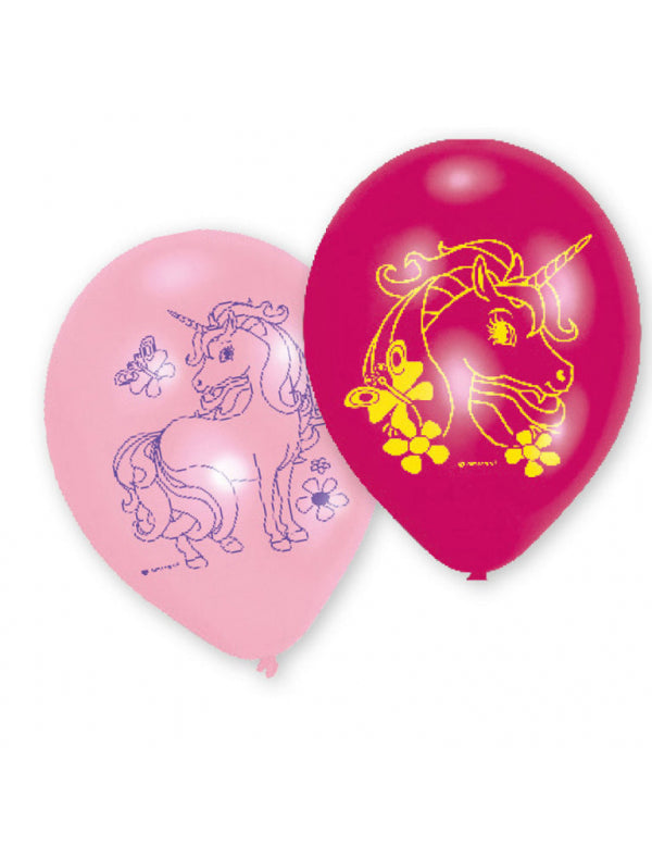 Ballons latex Licorne pour enfant rose et fuchsia