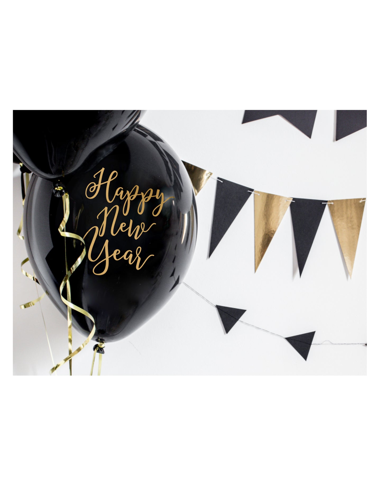 6 černých latexových balónků Šťastný nový rok zlaté 30 cm
