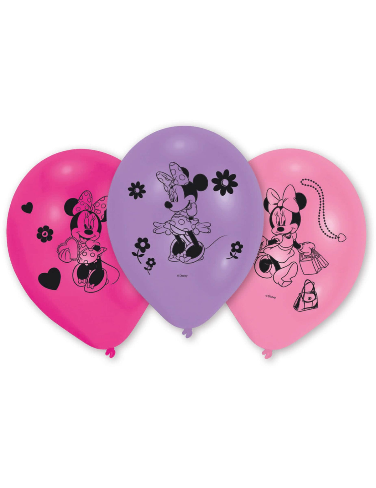 10 balónků z latexu Minnie pro dítě růžová a fialová