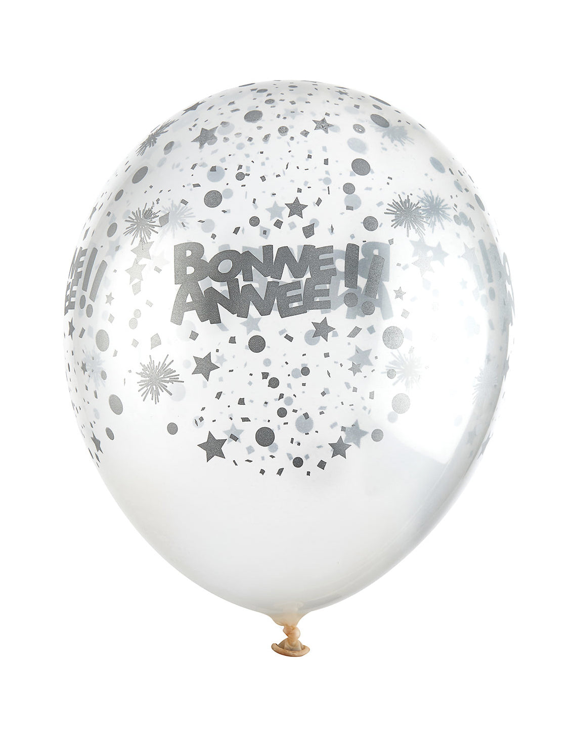 6 průhledných latexových balónků Šťastný nový rok, stříbrné, 30 ks cm