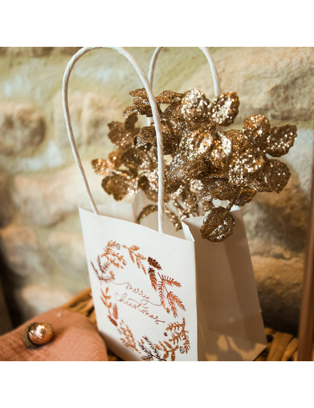 6 měděných třpytivých větví eukalyptu 17 cm pro kouzelné Vánoce