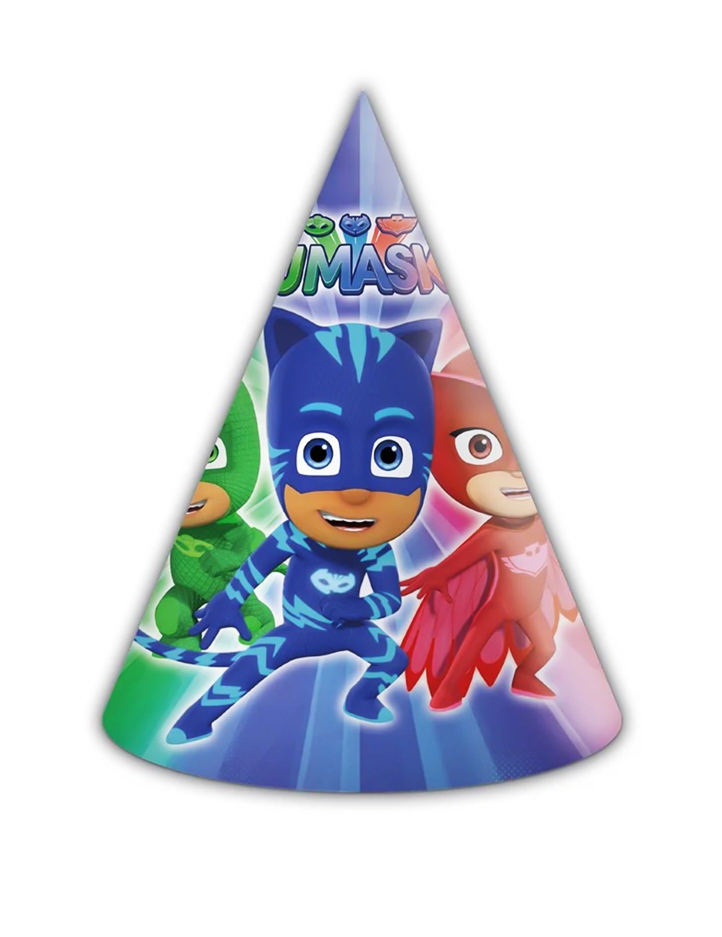 Chapeaux de fête Pyjamasques bleu vert et rouge