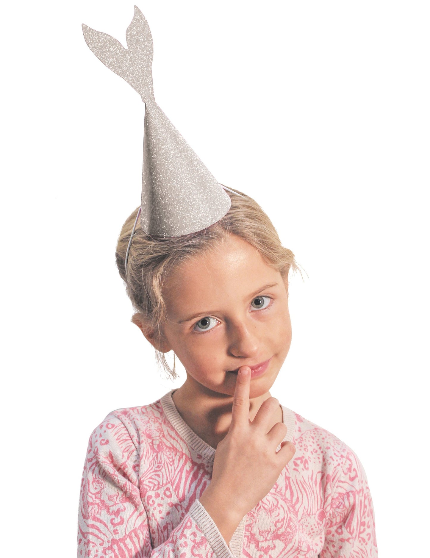 6 růžových a šedých třpytivých klobouků mořské panny 21 cm