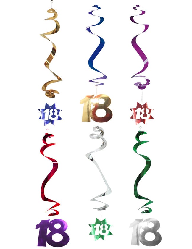 Závěsné spirálové dekorace 18. narozenin v metalických duhových barvách