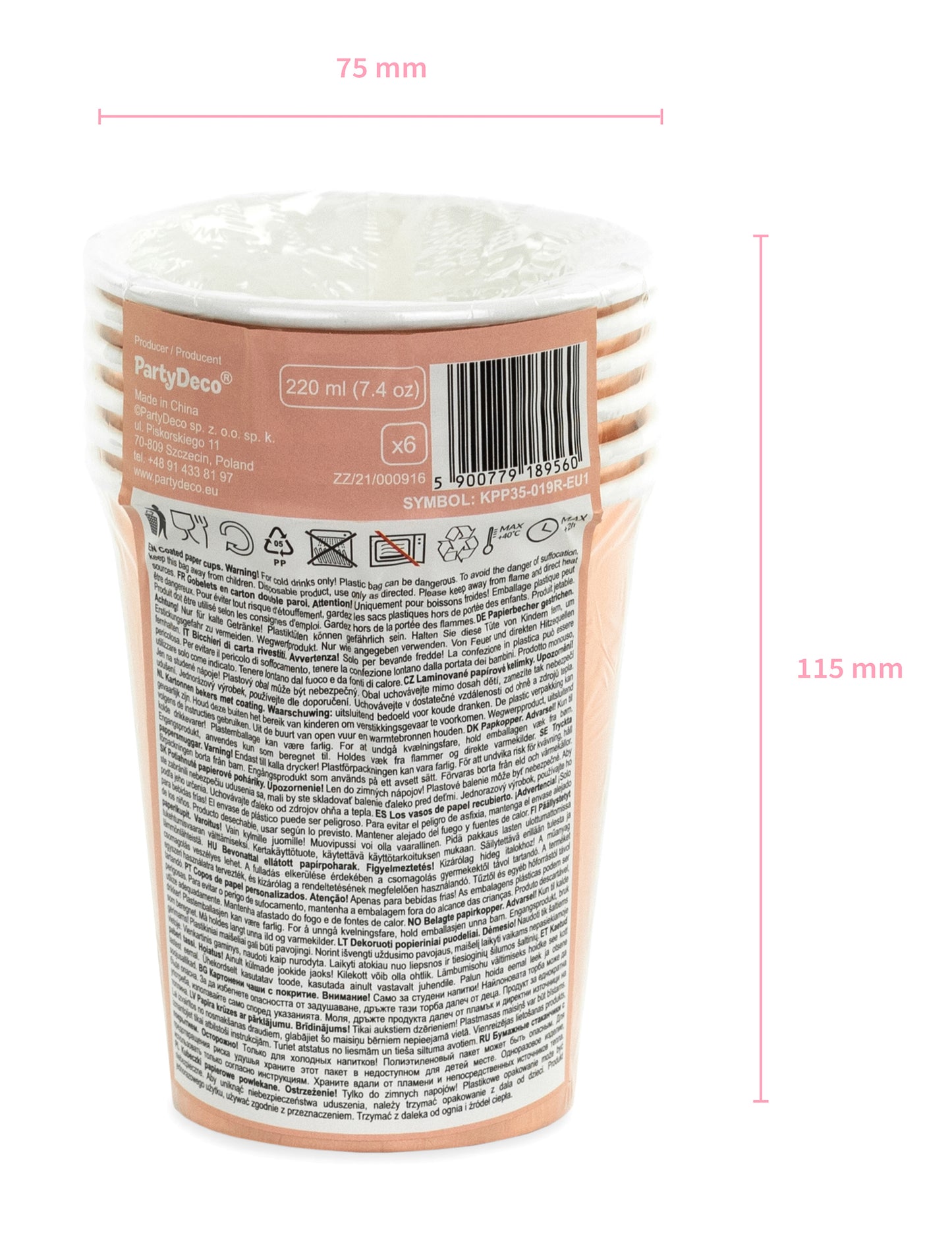 6 zlatých 220 ml Rose Cups