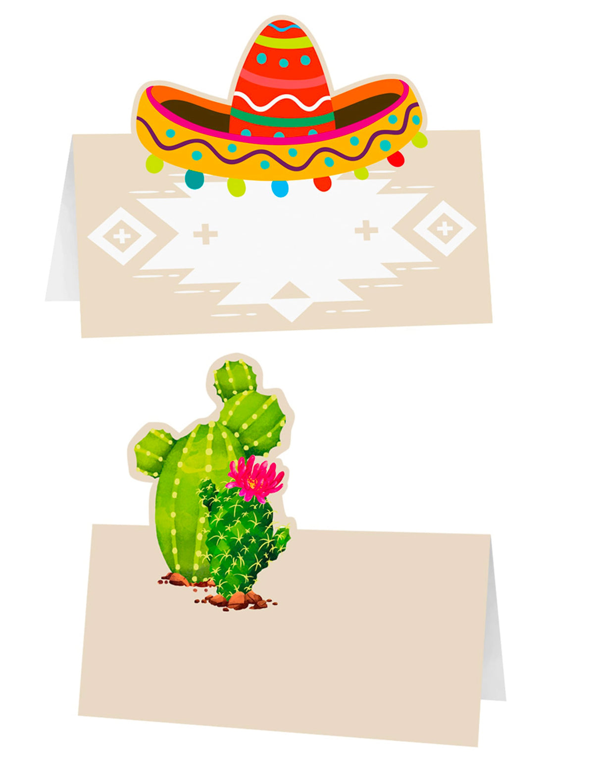 Marque-places cactus et sombrero pour fête thème mexicain multicolores