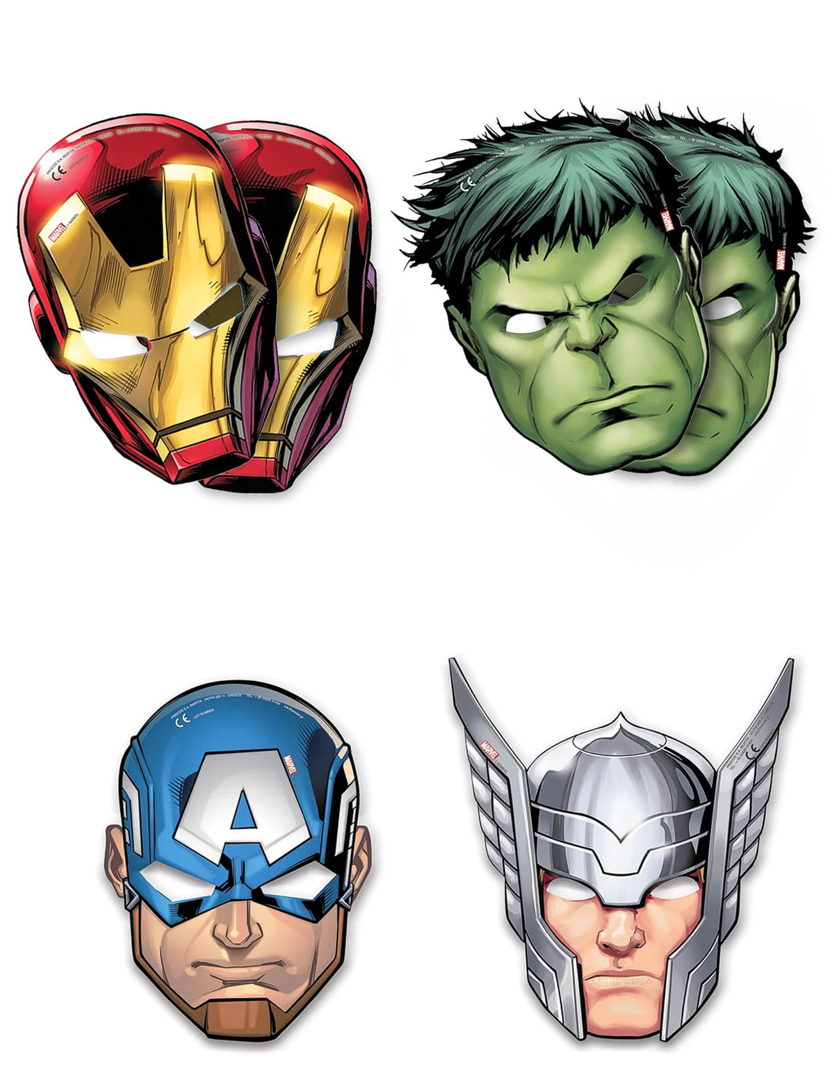 Sada 6 kartonových masek Avengers Mighty pro dítě, vícebarevných Iron Man Hulk Captain America a Thor