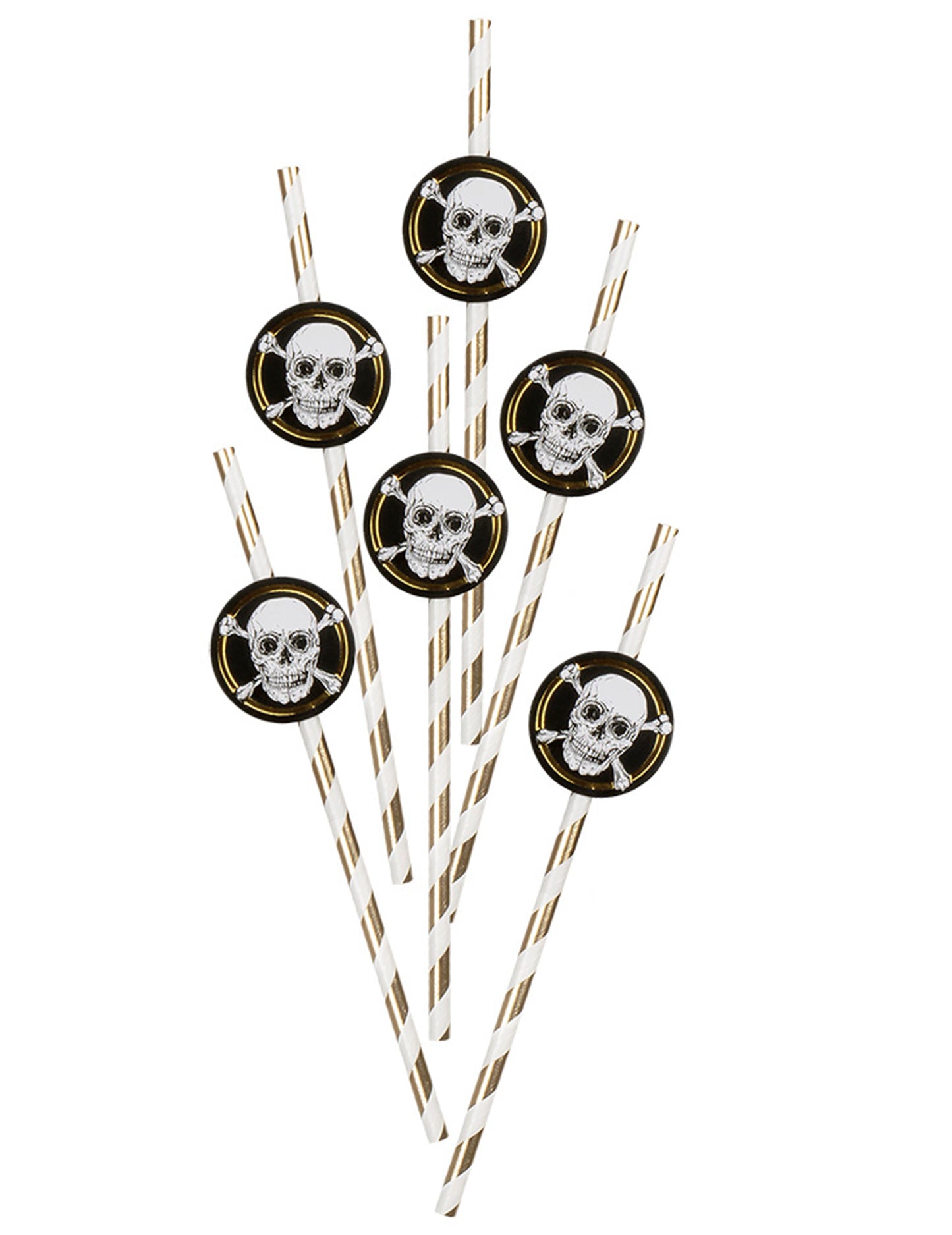 6 kartonových brček Pirát Jolly Roger 24 cm
