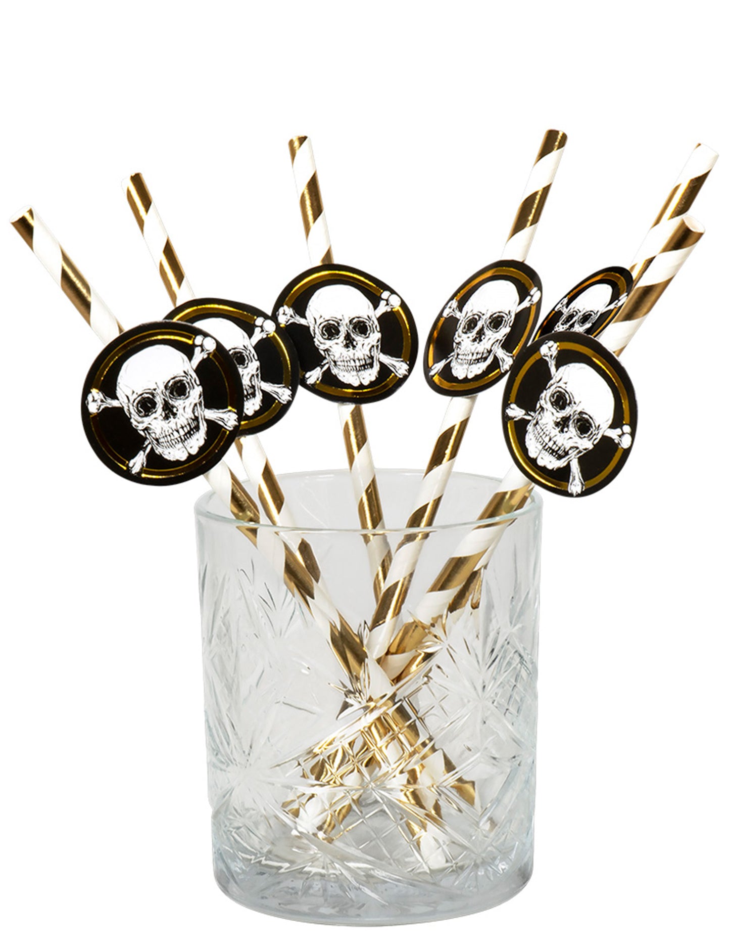 6 kartonových brček Pirát Jolly Roger 24 cm