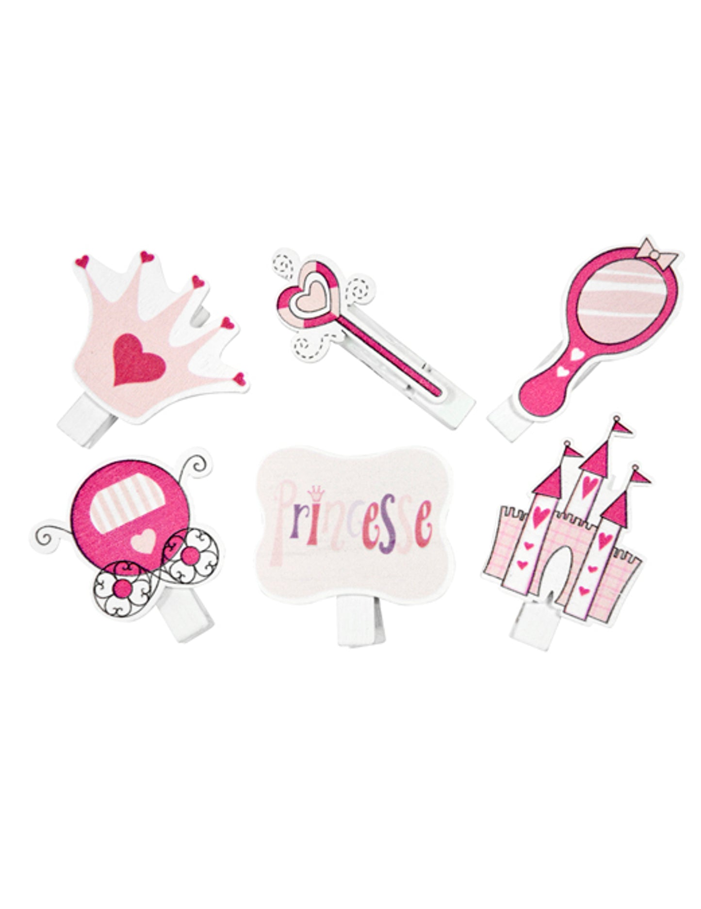 6 ozdobných klipů s motivem princezny 4 cm na narozeninový stůl