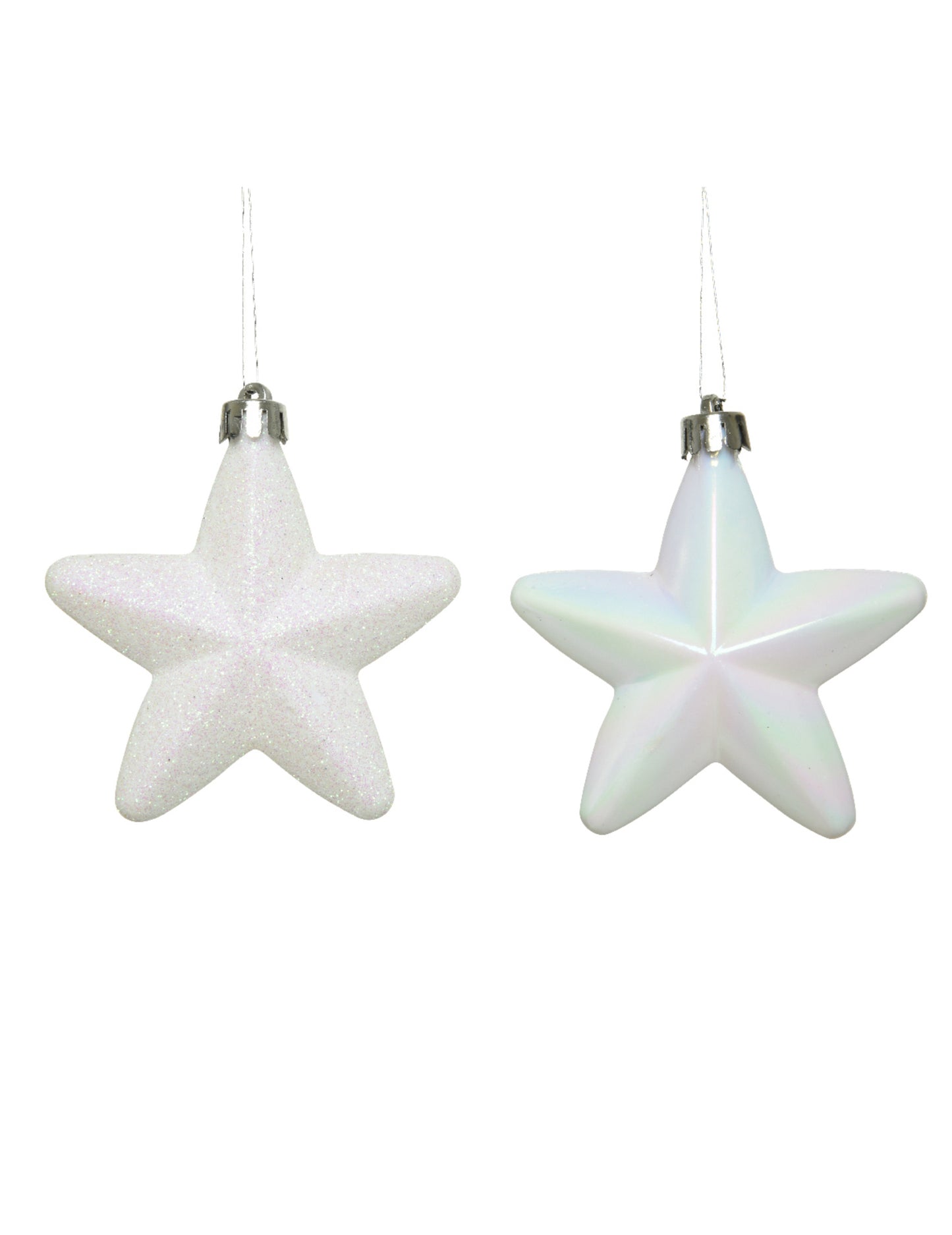 6 bílých závěsů na stromeček Star 7,5 cm