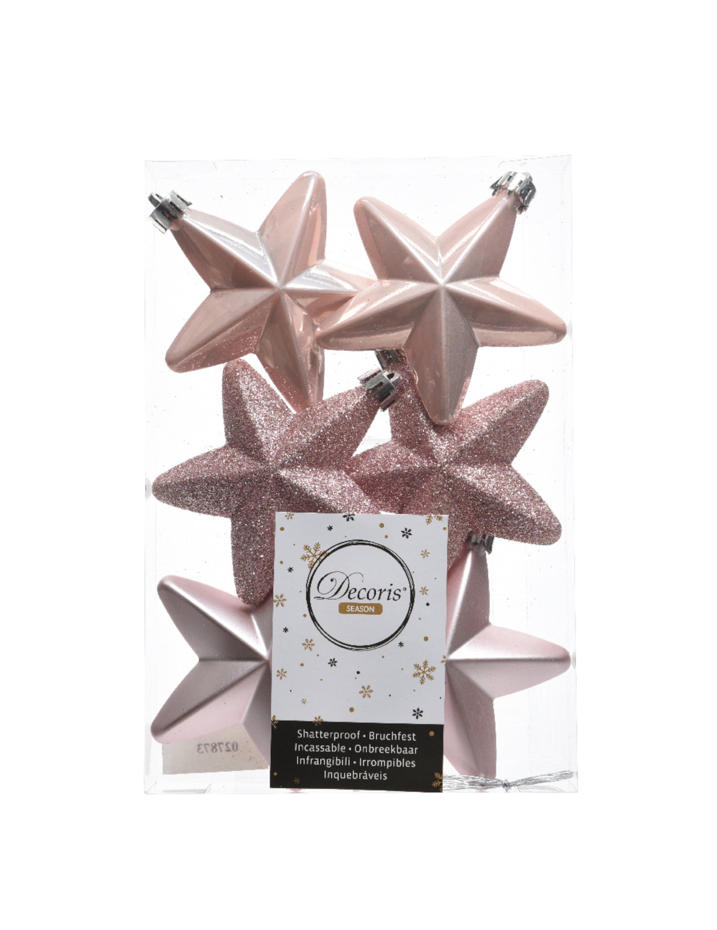 6 práškově růžových suspenzí hvězdicového stromu 7.5 cm