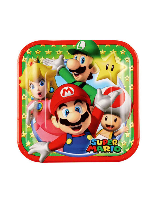 Petites assiettes en carton Super Mario pour fête rouge avec Mario Luigi et Peach