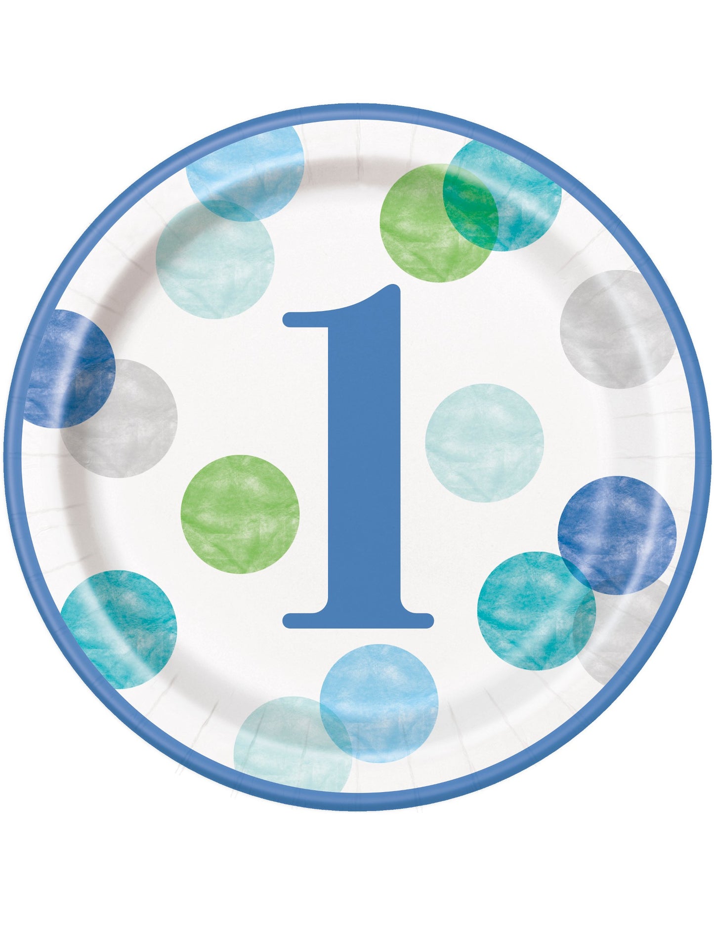 8 modrobílých papírových talířů k prvním narozeninám 23 cm puntíkovaný
