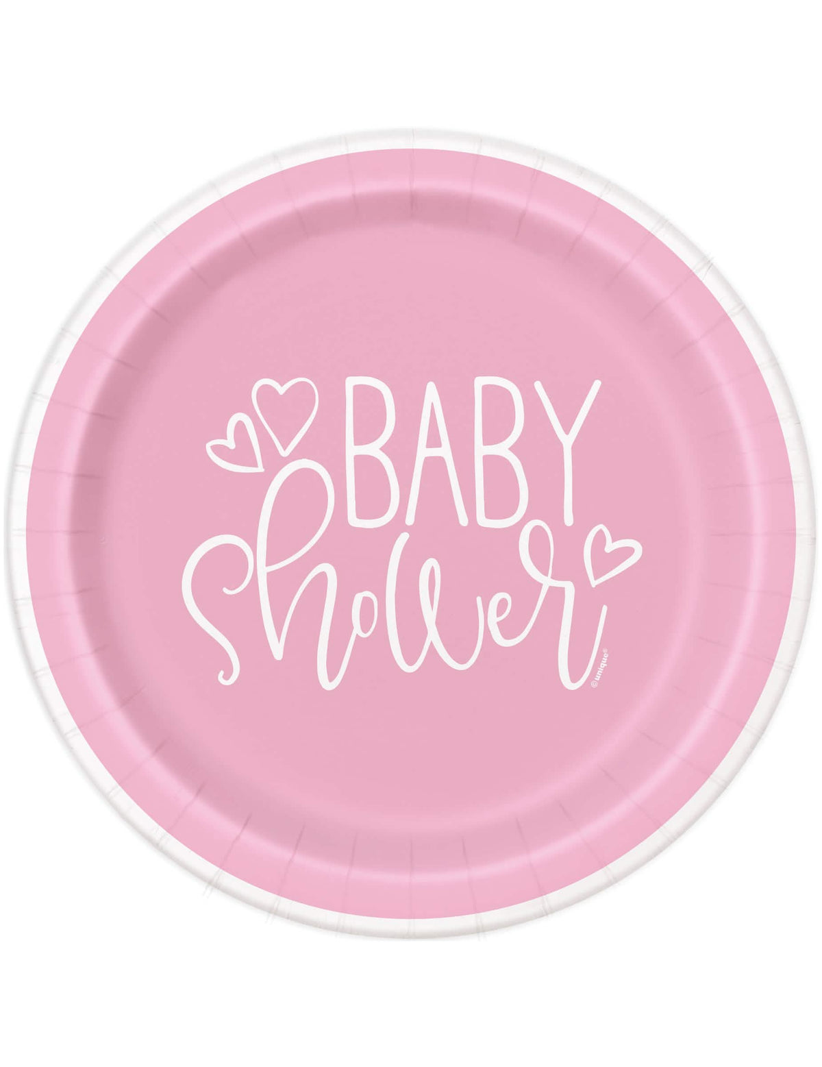 Papírové talíře na baby shower pro dívku růžové a bílé se srdíčky