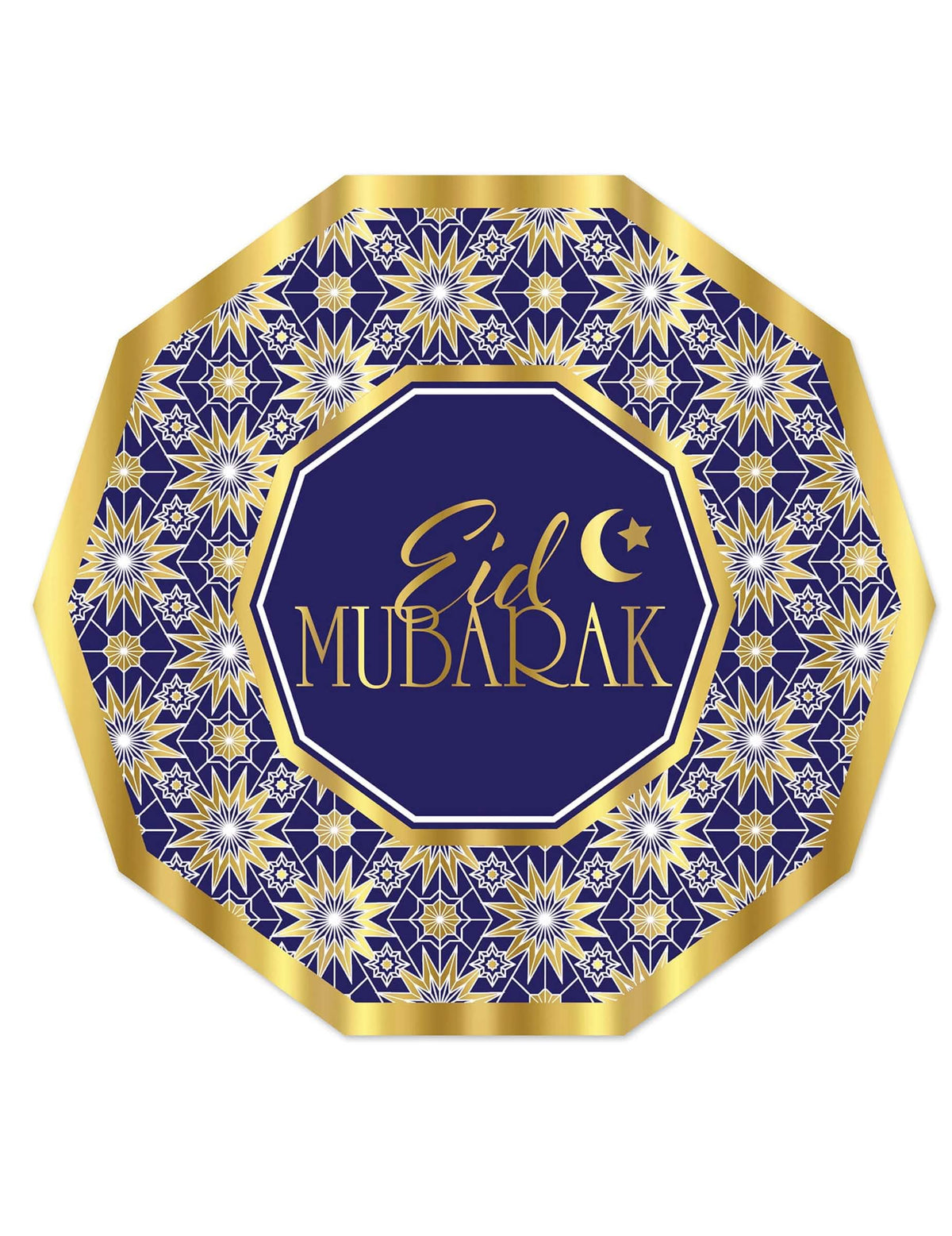 Papírové talíře Eid Mubarak pro oslavu modré a zlatá osmiúhelníkové