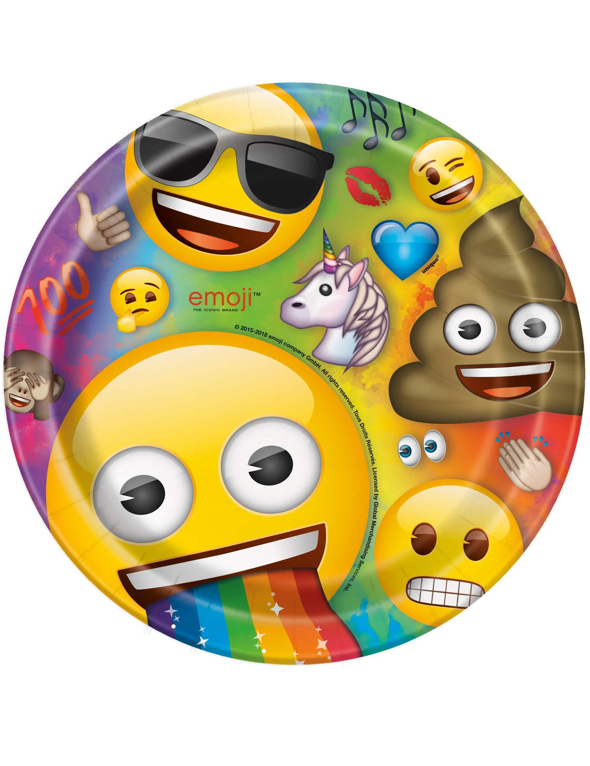 Papírové talíře Emoji Rainbow na barevnou oslavu s různými motivy emoji