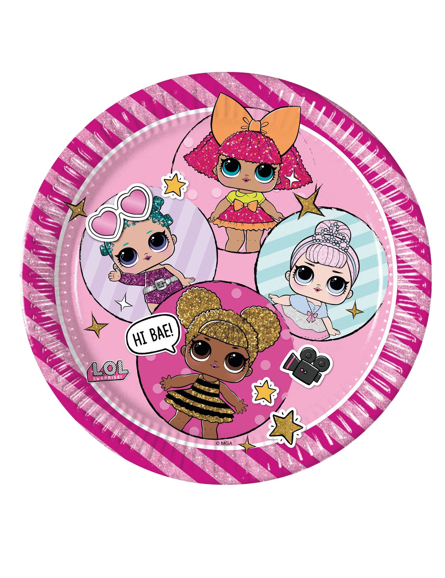8 Assiettes en carton métallisé LOL Surprise pour enfant rose brillant