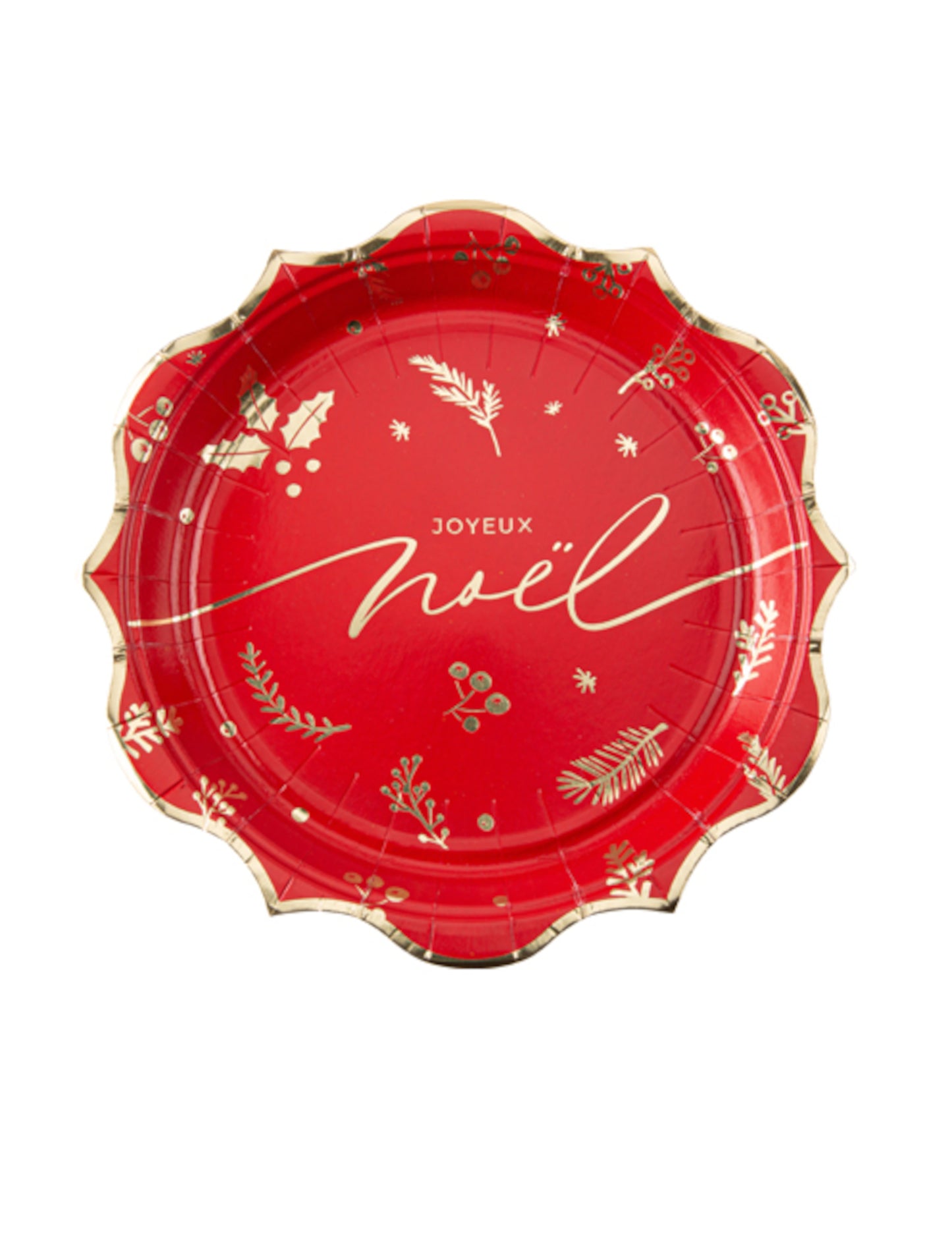 8 červenozlatých vánočních talířů s cesmínou 23 cm