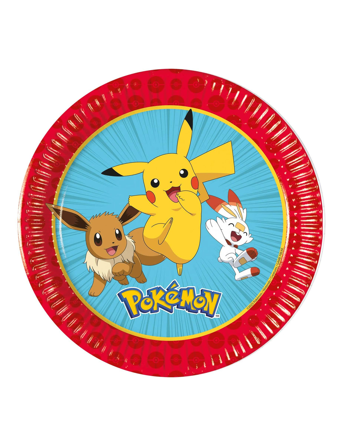 Assiettes en carton Pokémon Next Generation pour enfant rouges et bleues avec Pikachu et Évoli
