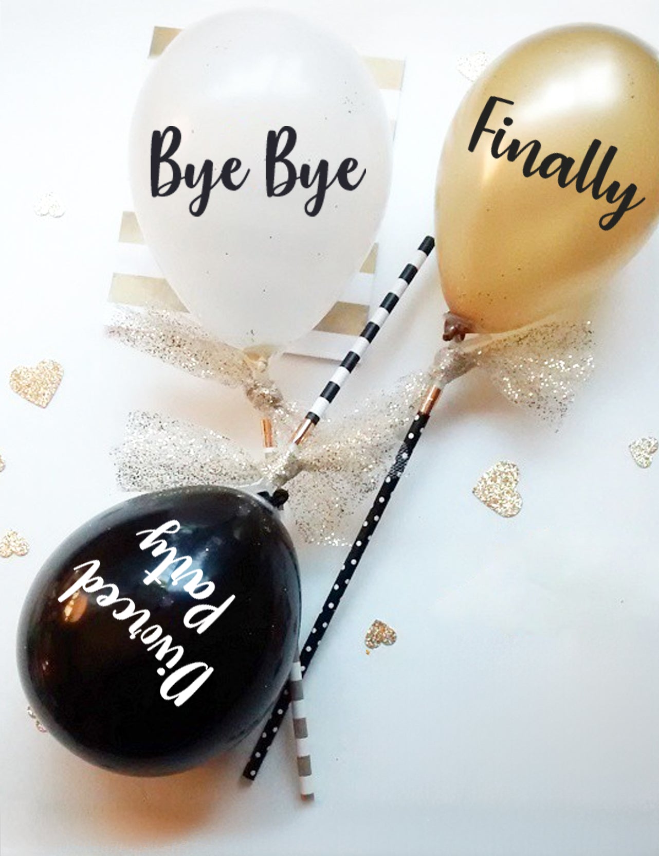 8 rozvedených párty balónků černé bílé zlato