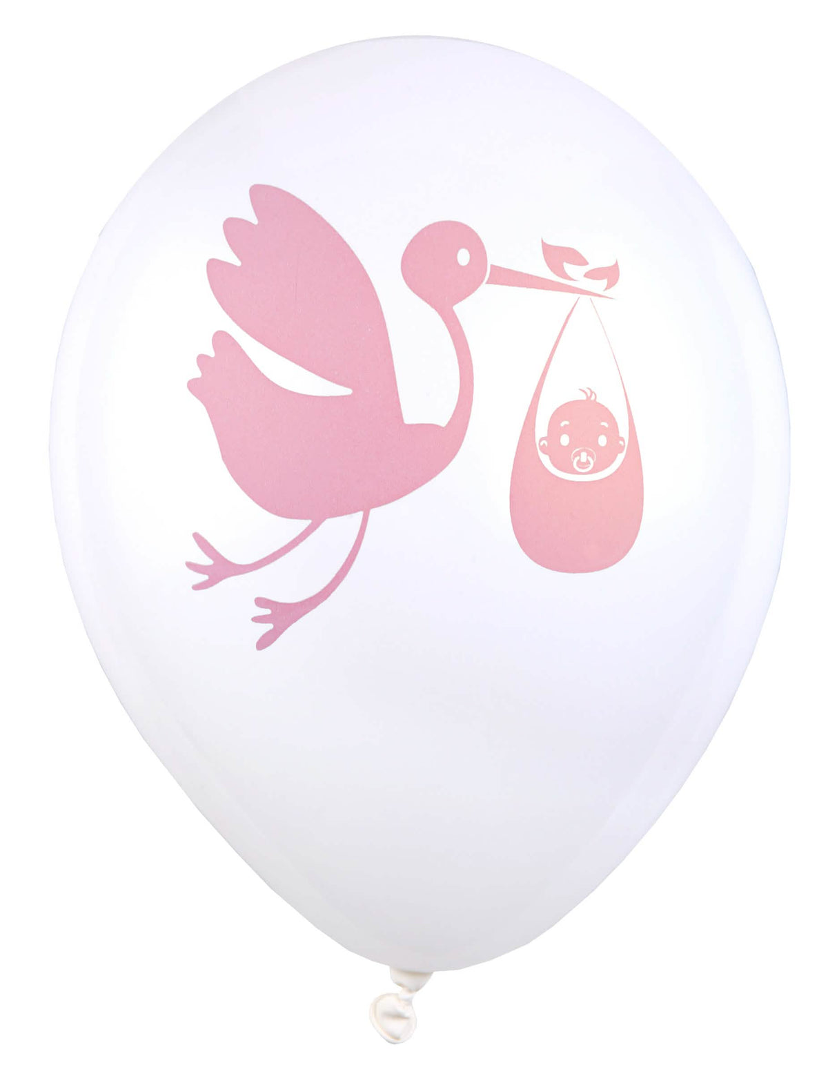 Balónky z latexu s motivem čápa pro baby shower bílá a růžová