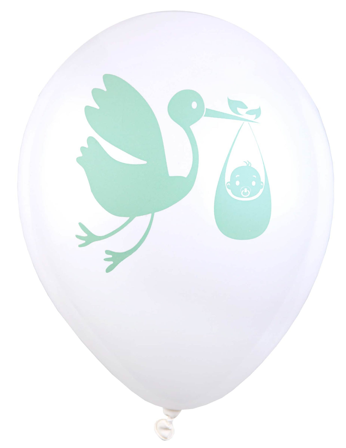 Balónky z latexu s motivem čápa pro baby shower bílá a zelená