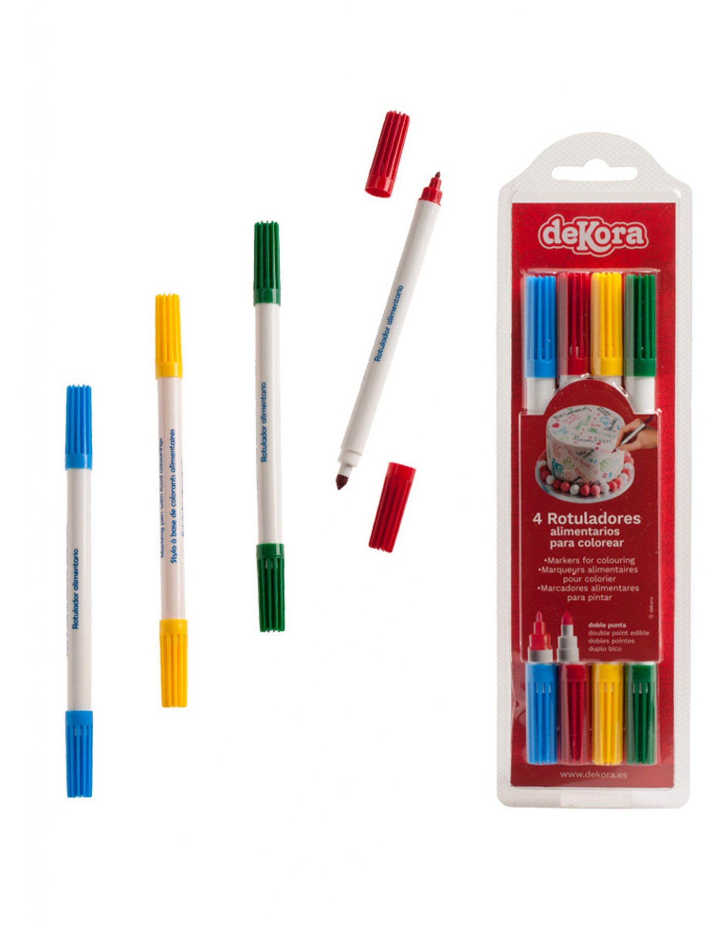 4 různě barevné fixy na jídlo