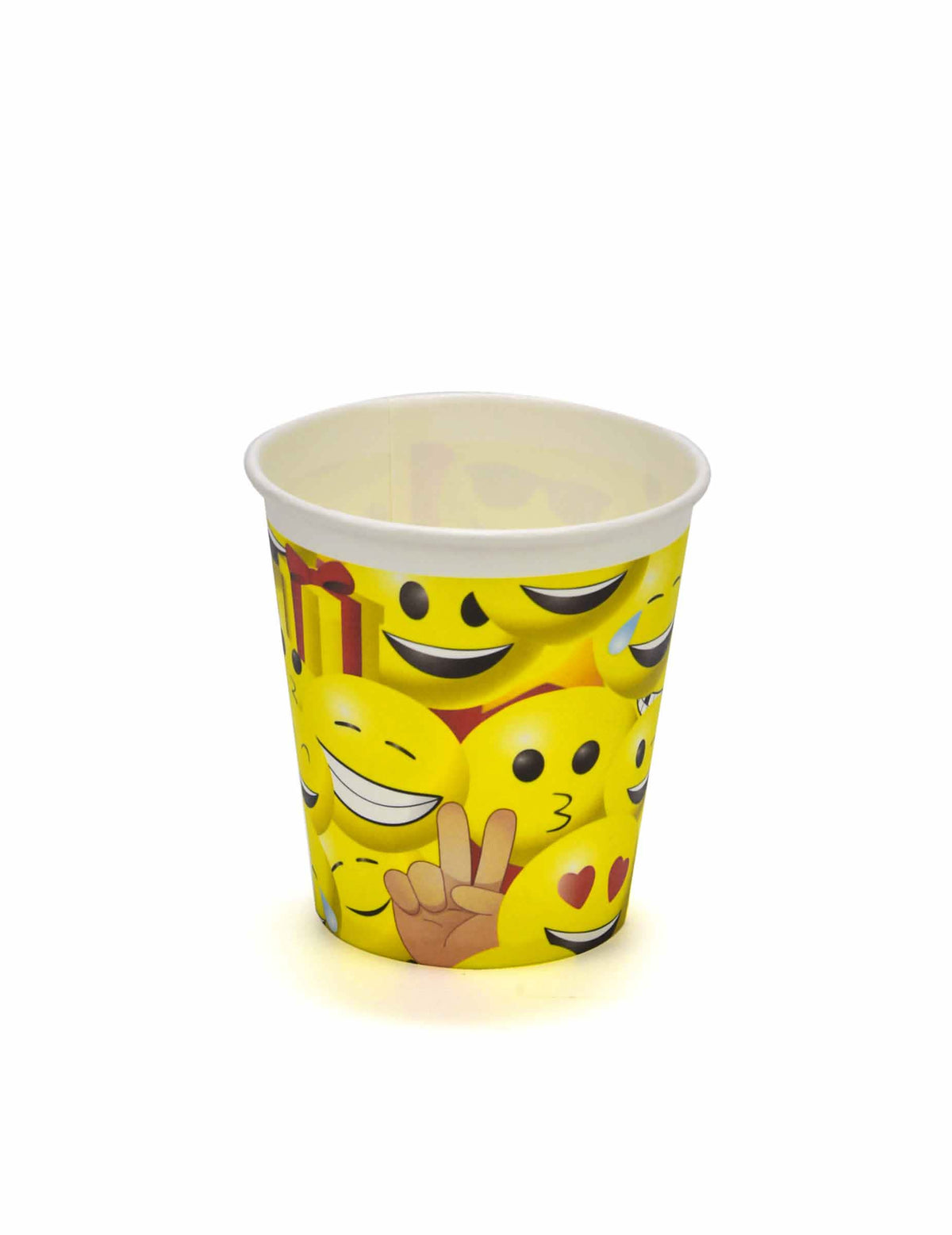 Žluté kelímky Imoji s různými motivy smajlíků