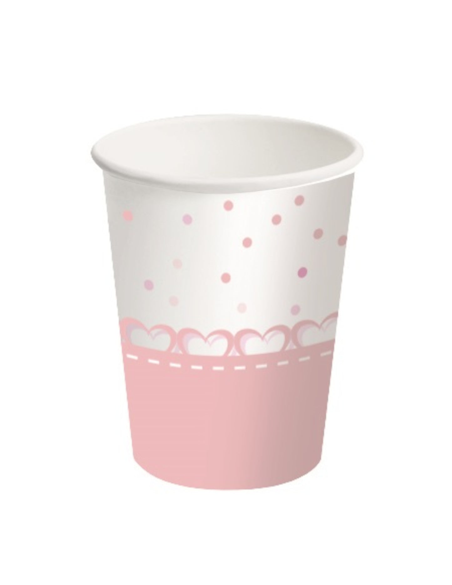 8 papírových kelímků s růžovým srdíčkem 250 ml
