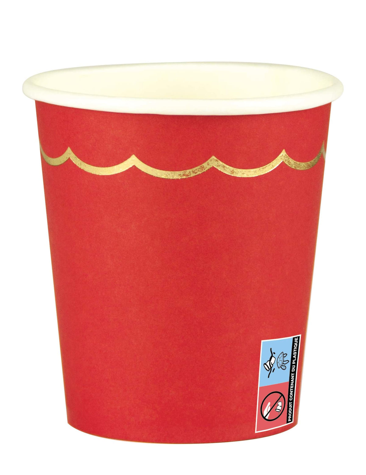 Gobelets en carton festonnés pour table de fête rouges et dorés