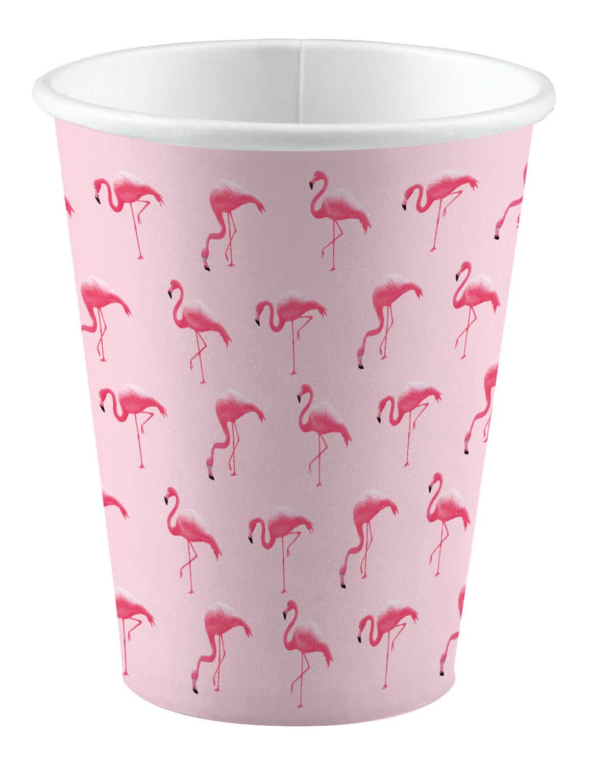 Papírové kelímky Flamingo Paradise v havajském stylu růžové s motivy růžových plameňáků