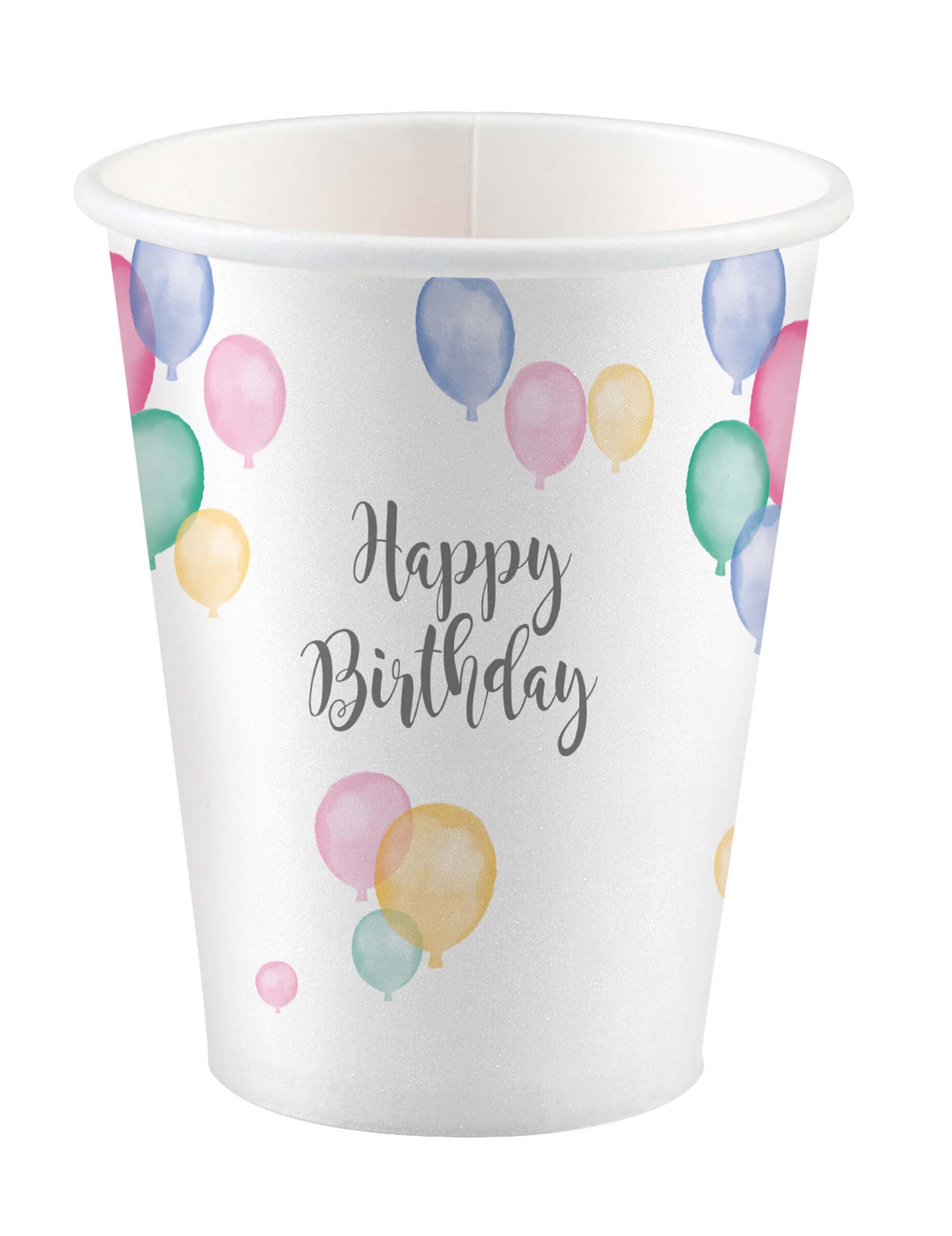 8 kartonových kelímků všechno nejlepší k narozeninám pastelové balónky 250ml party