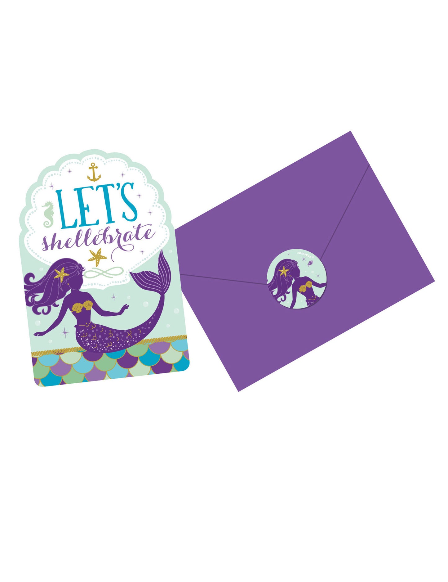 8 pozvánek a obálek + samolepky s motivem snu o mořské panně 10 x 15 cm
