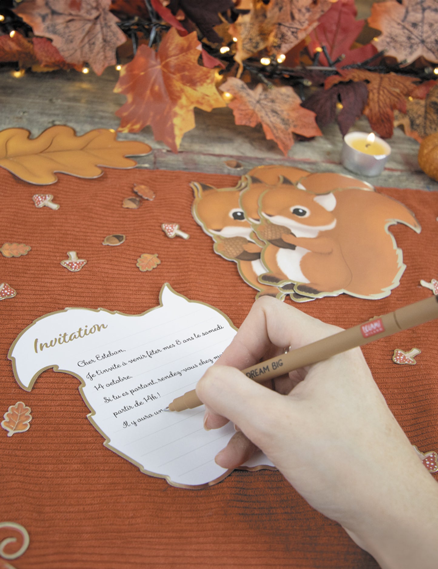 8 pozvánek pro lesní veverku 14 x 13 cm lesní zvířata