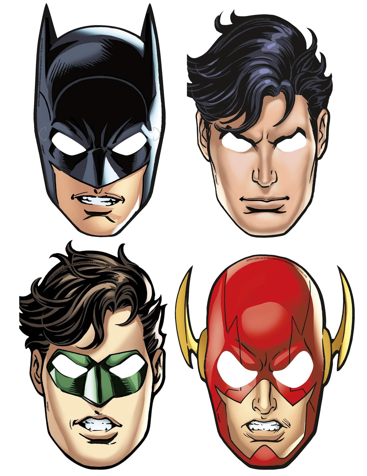 Masky z kartonu Justice League Batman Superman Green Lantern a Flash